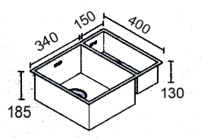 ABK Baronga anderhalve 1,5 rvs spoelbak 34x40+15x40 cm vlakinbouw onderbouw en opbouw BAR3415FVI