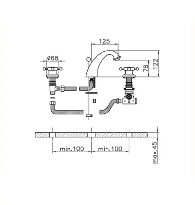 Huber Victorian 3 gats Thermostatische Wastafelmengkraan RVS VTT710102A