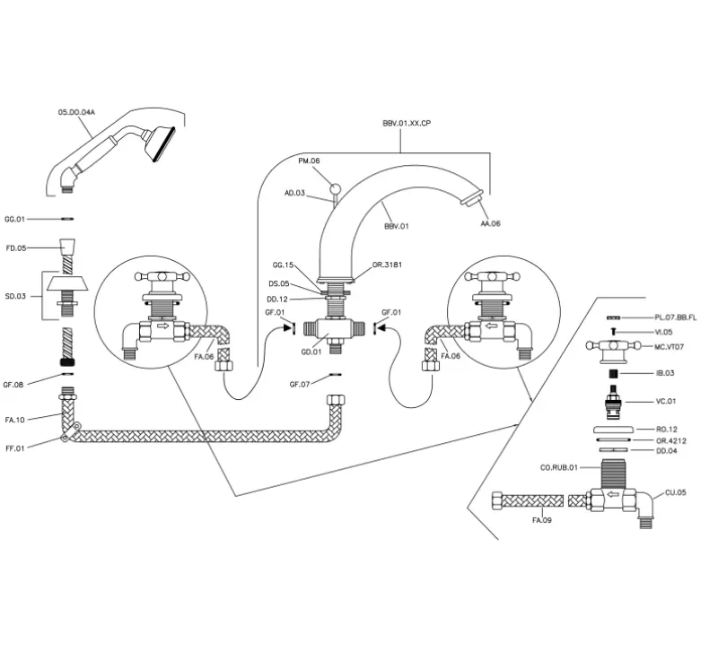 Huber Victorian 4 gats Badkraan met Douchegarnituur Goud VT0002602G