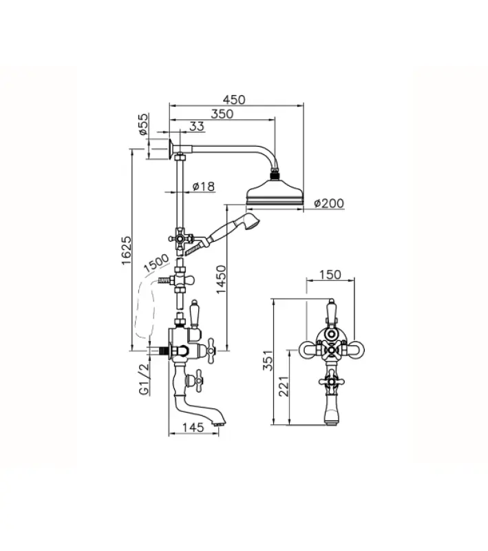Huber Croisette Bad Douchecombinatie 20cm Brons 592.CS21H.BA