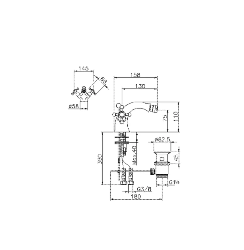 Huber Victorian 2 greeps Bidetmengkraan Goud VT0005502G