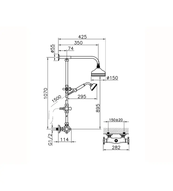 Huber Victorian Thermostatische Doucheset 15cm Goud 390.VT01H.AG
