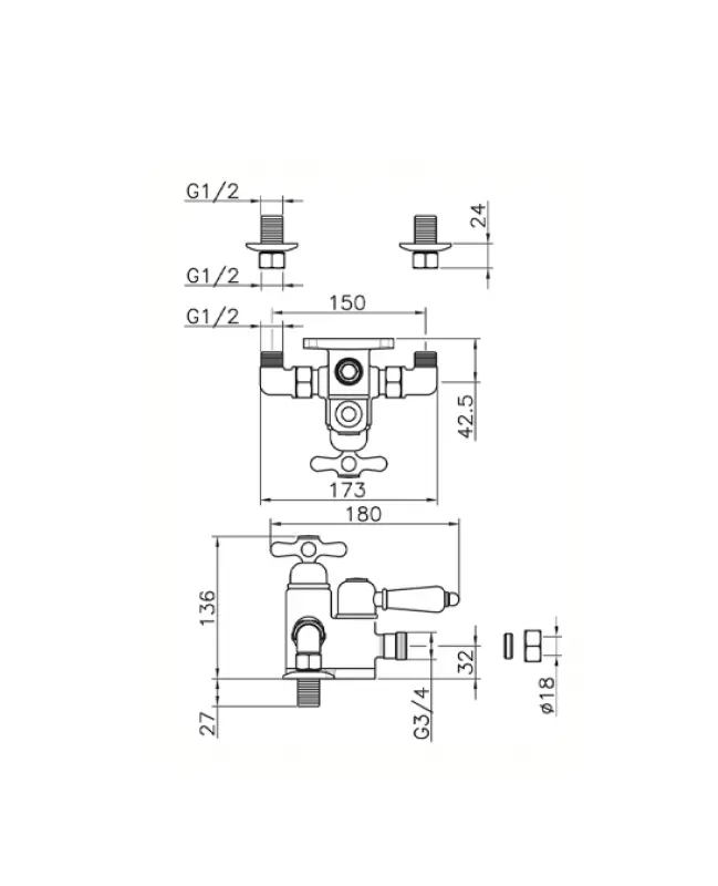 Huber Croisette Douchemengkraan Brons 3/4 150.CS51H.BA