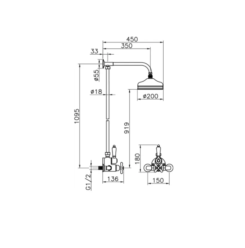 Huber Croisette Douchecombinatie 20cm Chroom 591.CS21H.CR