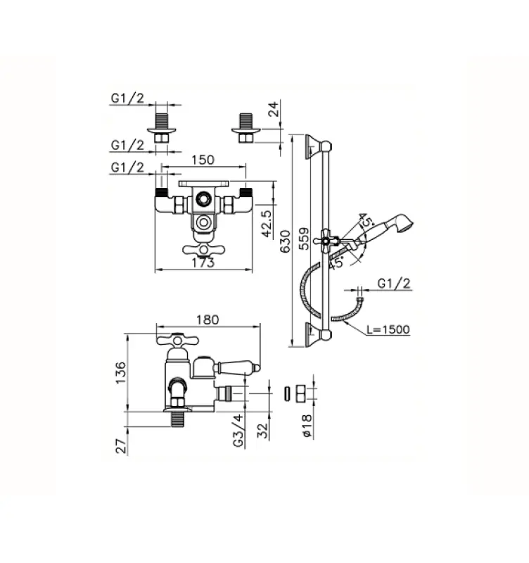 Huber Croisette Thermostatische Doucheset Brons 190R.CS01H.BA
