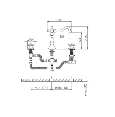 Huber Croisette 3-gats Thermostatische Wastafelmengkraan Brons CST7201027