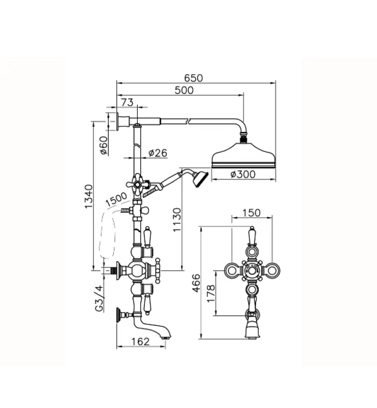 Huber Victorian Thermostatische Bad/Doucheset 30cm Chroom 592.VN31H.CR
