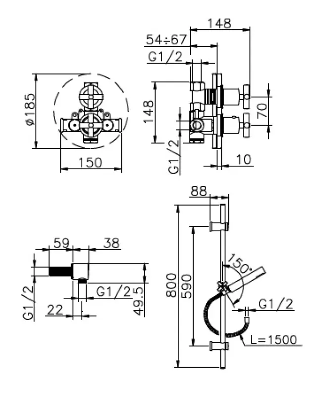 Huber Suite Inbouw Thermostaatkraan met glijstangset 910ST01HCR