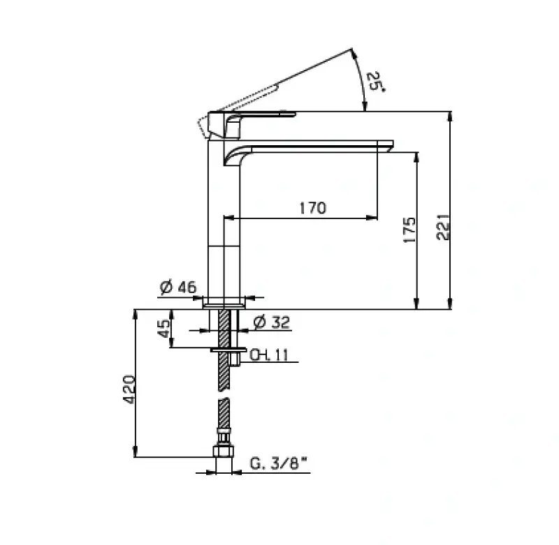 Huber Levity Wastafelmengkraan verhoogd model Chroom LY.001500.21