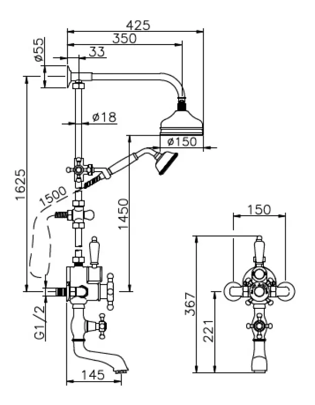 Huber Victorian Thermostatische Bad/Doucheset RVS 1154958052
