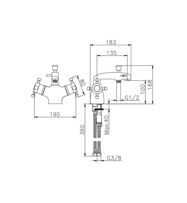 Huber Victorian Thermostatische Badkraan voor badrandmontage Goud VTT620102G