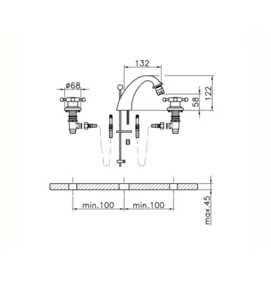 Huber Victorian 3 gats Bidetmengkraan Chroom 	VT00122021