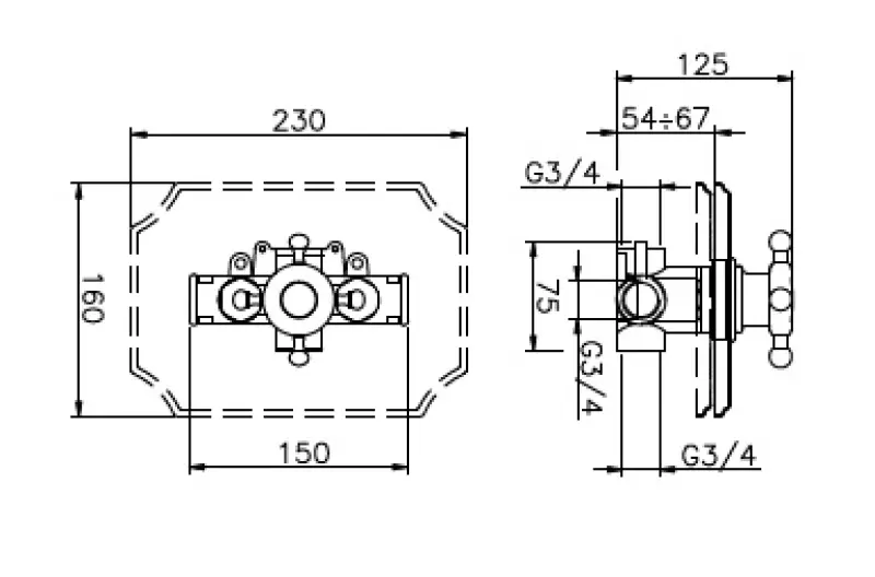 Huber Victorian inbouw thermostaatkraan 3/4 Chroom 1154959552