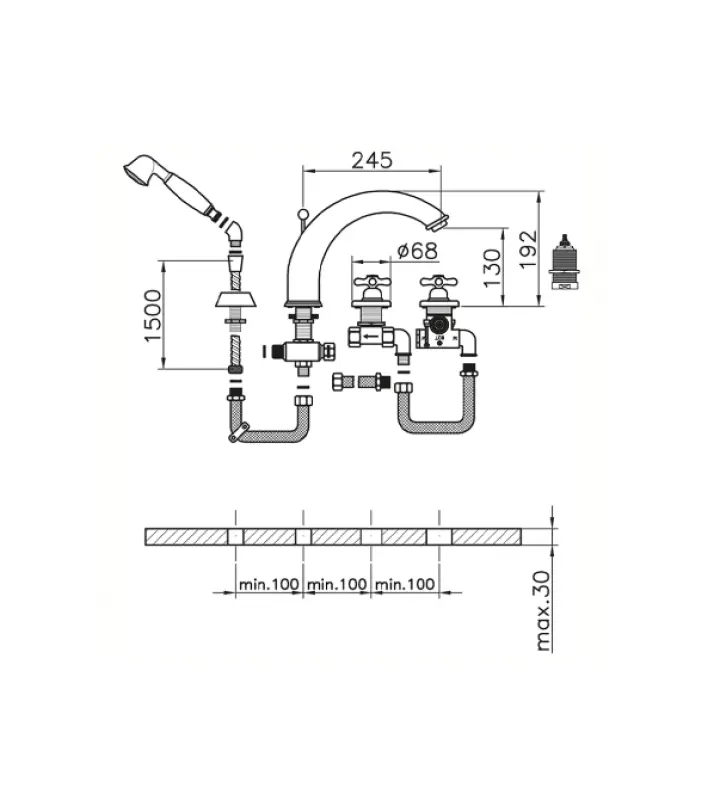 Huber Croisette 4-gats badrandkraan Thermostatisch Goud CST760102G