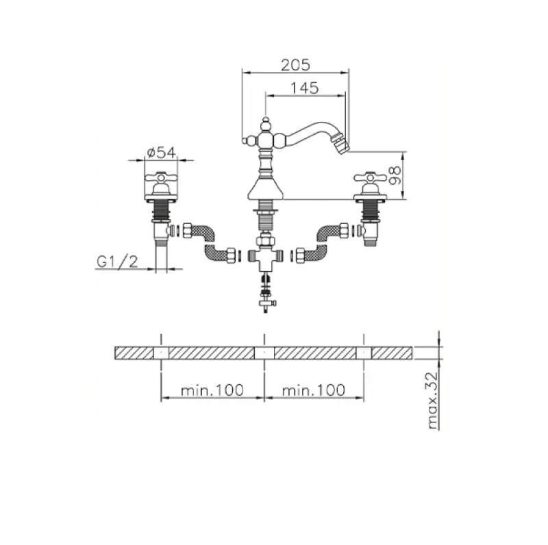 Huber Croisette 3 gats Bidetmengkraan Goud CS0012202G