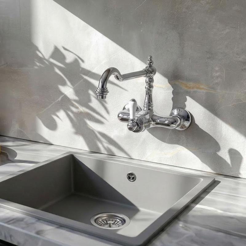 Nostalgische keukenkraan Hermitage R muurkraan Chroom 10.9021