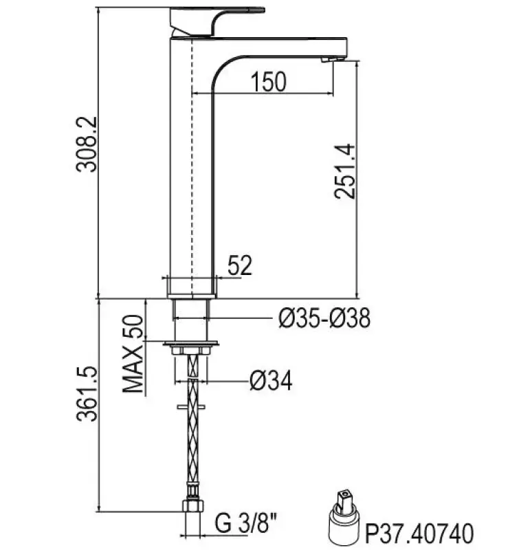 Rubio Milo hoge wastafelkraan zonder waste chroom R201013S21