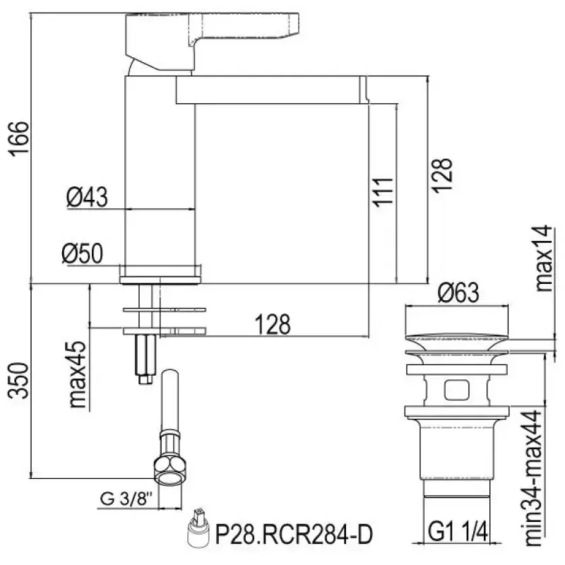 Rubio Veneto Fall wastafelkraan met waste chroom R20650421