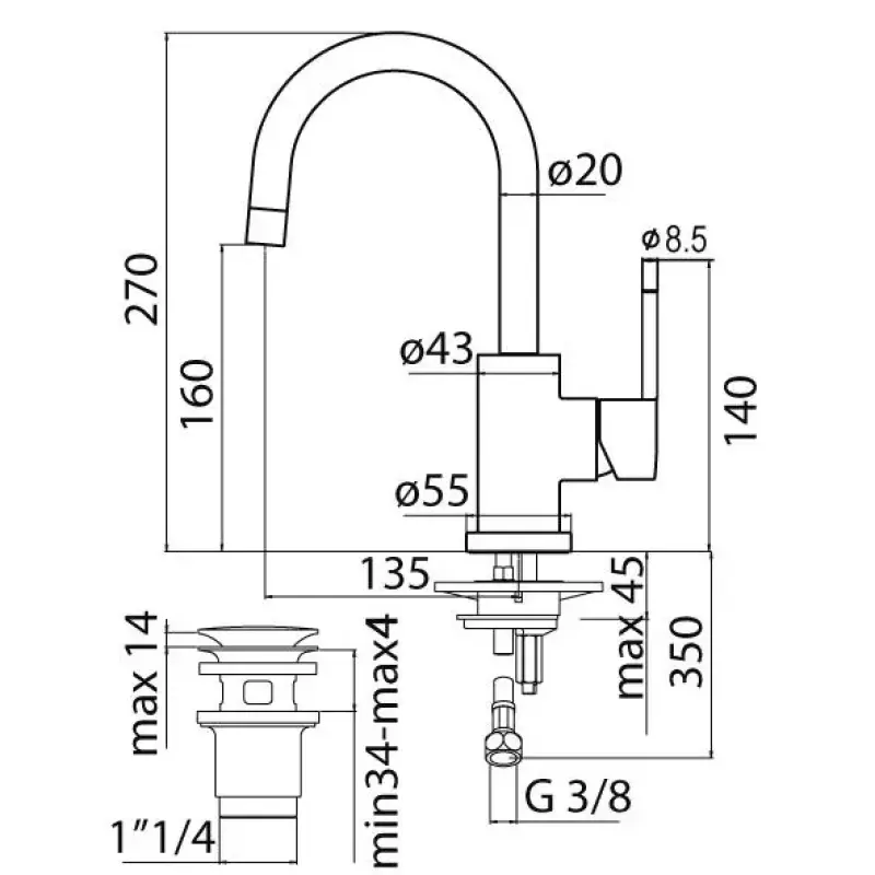 Rubio Roma S wastafelkraan met waste chroom R20270621