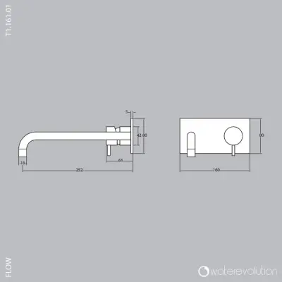 Waterevolution Flow inbouw wastafelkraan met afdekplaat mat zwart met uitloop 25cm T1161BPR-25