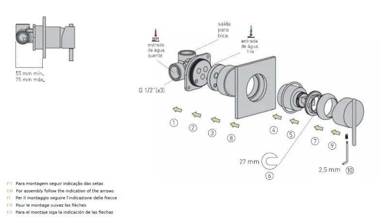 Waterevolution S22 inbouw douchemengkraan RVS T442BIE