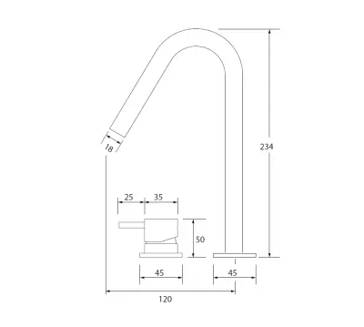 Waterevolution Flow 2-gats wastafelkraan chroom met kleine V 120mm uitloop T1121V01