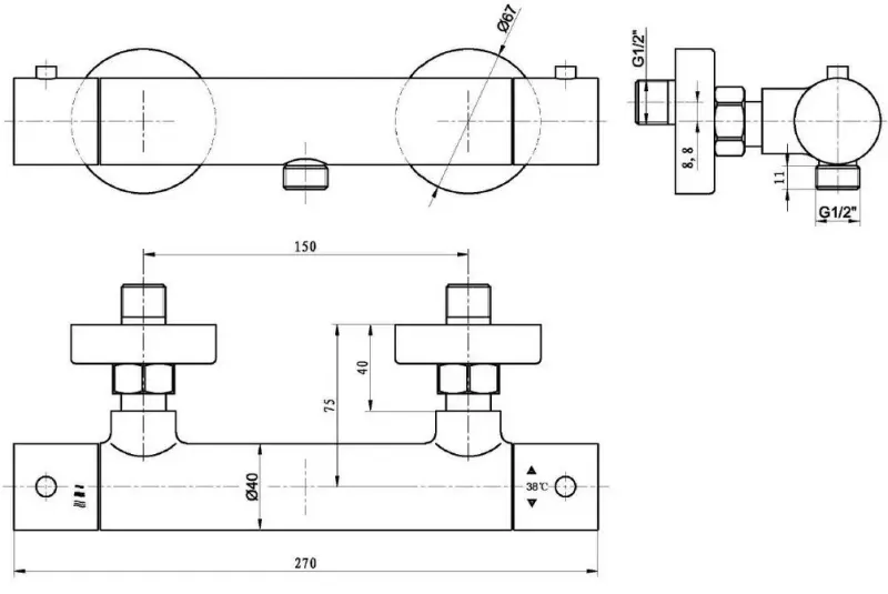 Blusani Stilo douchethermostaat met s-koppeling chroom BS119100