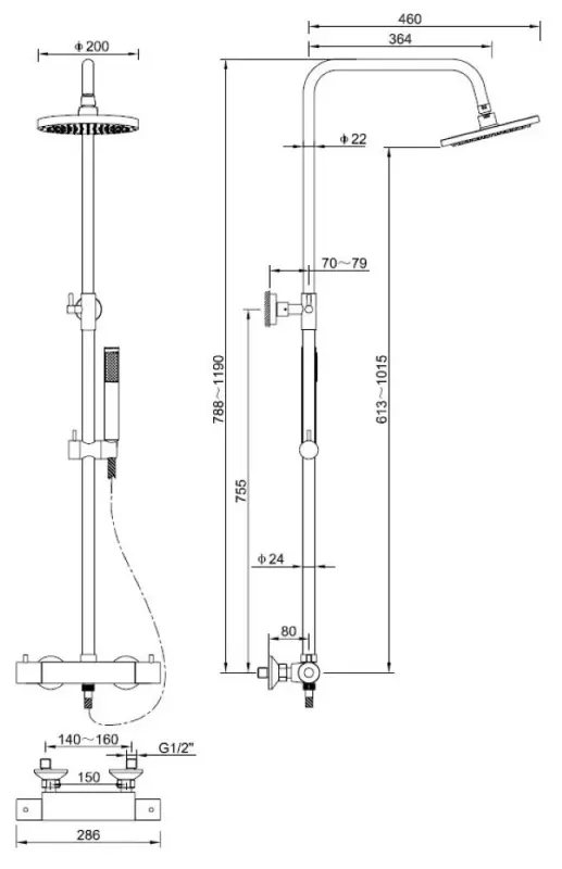 Blusani Stilo 2 douchecombinatie met regendouche chroom BS222100