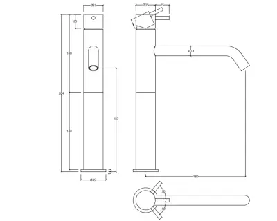 Waterevolution Flow wastafelkraan hoge uitloop voor waskommen incl. click plug volledig RVS T115IE
