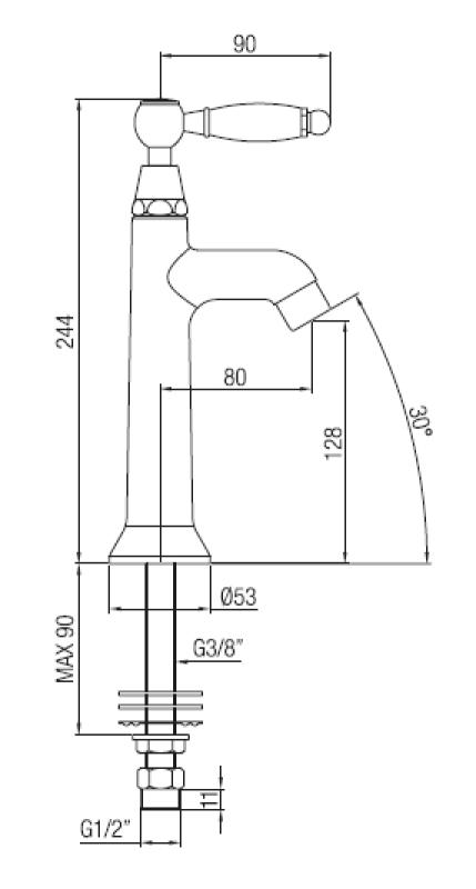 PB klassieke fonteinkraan met witte hendel koud water met chroom 1208853732