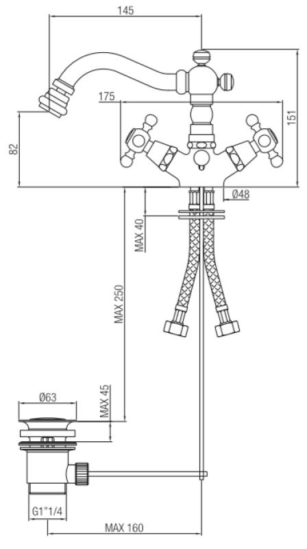 PB klassieke bidetkraan 145 mm uitloop Brons 1208855022