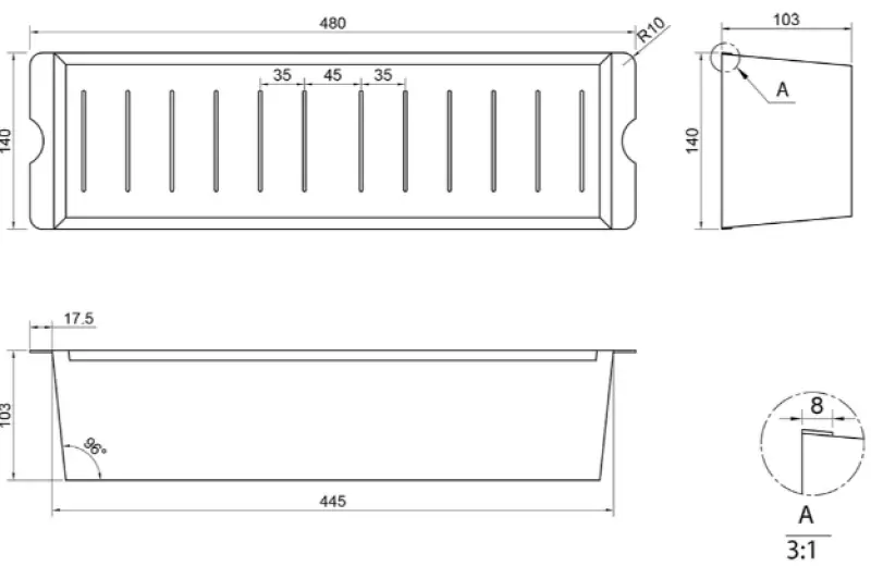 Caressi CACS1D46 zwart 44cm inzetbak restenbak RVS 1208920601