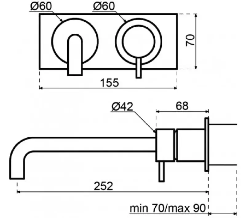 Waterevolution Flow inbouw wastafelkraan met afdekplaat PVD Geborsteld Koper met uitloop 25cm T1161CPE-25