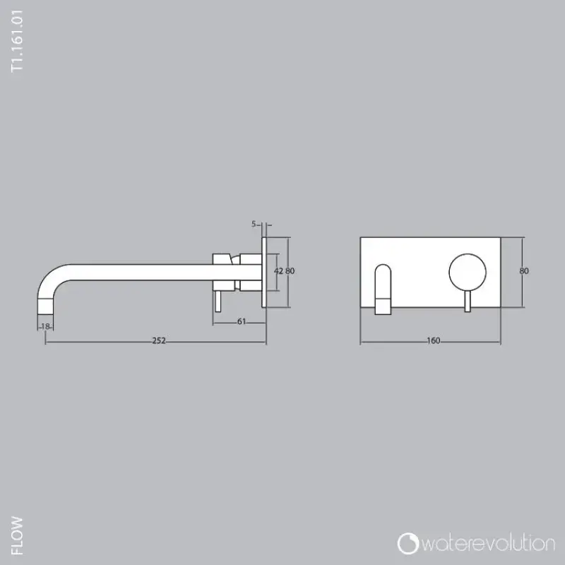 Waterevolution Flow inbouw wastafelkraan met afdekplaat PVD Geborsteld Koper met uitloop 25cm T1161CPE-25