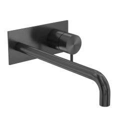 Waterevolution Flow inbouw wastafelkraan met afdekplaat PVD Gun Metal met uitloop 21cm T1161GME-21