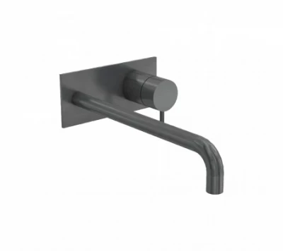 Waterevolution Flow inbouw wastafelkraan met afdekplaat PVD Gun Metal met uitloop 15cm T1161GME-15