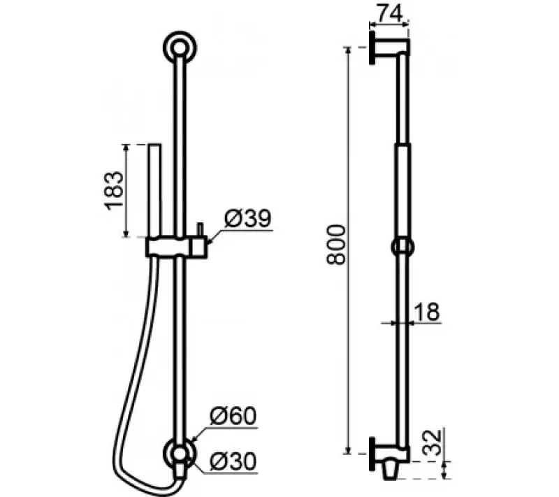 Waterevolution Flow glijstangset met handdouche 800mm Geborsteld Koper T1661CPE
