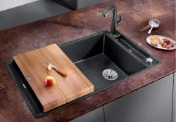 Blanco Axia III XL 6 S - spoelbak met spoeltafel in antraciet - snijplank in essenhout - 523500