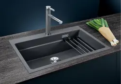 Blanco Etagon 8 - enkele spoelbak in wit - rails in rvs - 525191