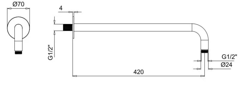 SB Rubinetterie Universale muur douche arm rond 42cm kleur chroom 1208946670