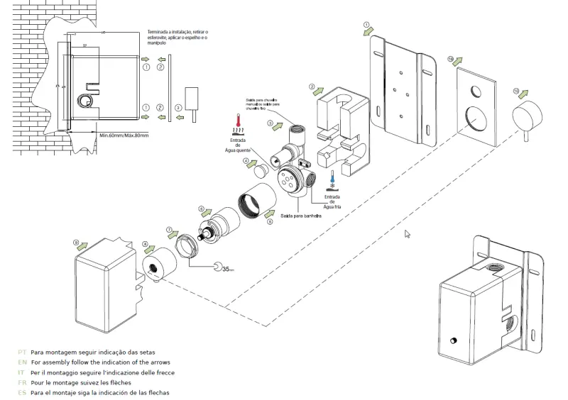 Waterevolution Flow inbouw douchethermostaat met 2 uitgangen mat zwart T132TBBPR met TEC box