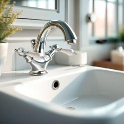 DEMM klassieke wastafelkraan met witte hendels chroom 1208947368