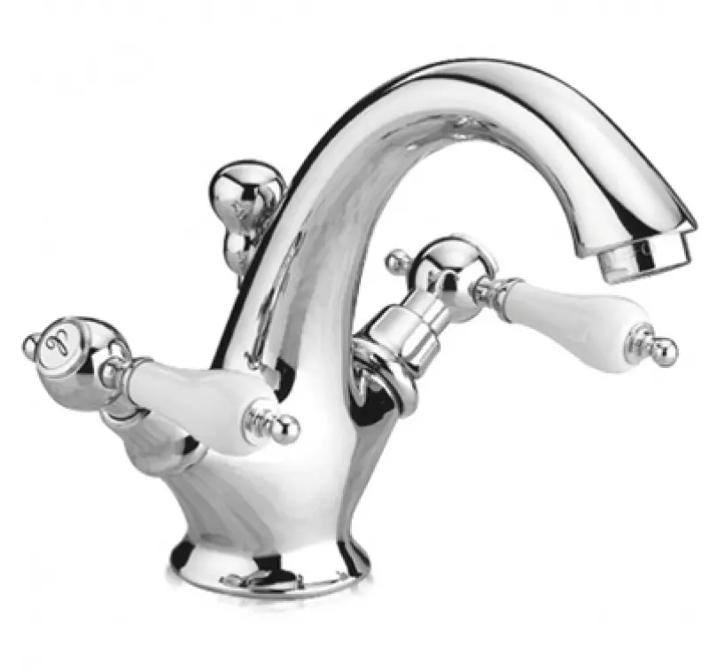 DEMM klassieke wastafelkraan met witte hendels chroom 1208947368