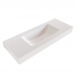 Solid-S Miami Small solid surface vrijhangende wastafel 130x46x12cm mat wit - 1 wasbak midden 1208947389
