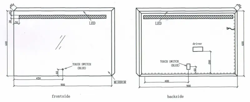 OUTLET Blusani Miami spiegel 90 x 60 cm met LED verlichting BM01090