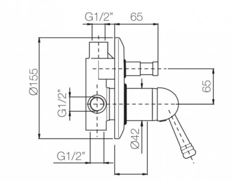 PB nostalgische Inbouw mengkraan met omsteller met Witte Hendel Brons