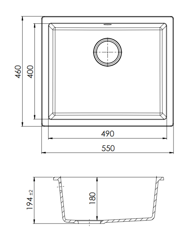 GraniteMy Bremen granieten spoelbak 49x40 cm zwart opbouw onderbouw en vlakbouw met RVS PLUG 1208953204