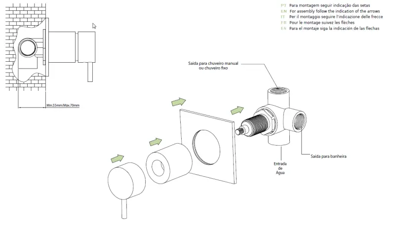 Waterevolution Flow inbouw 2-weg omsteller pvd geborsteld koper met ronde rozet T1482RCPE