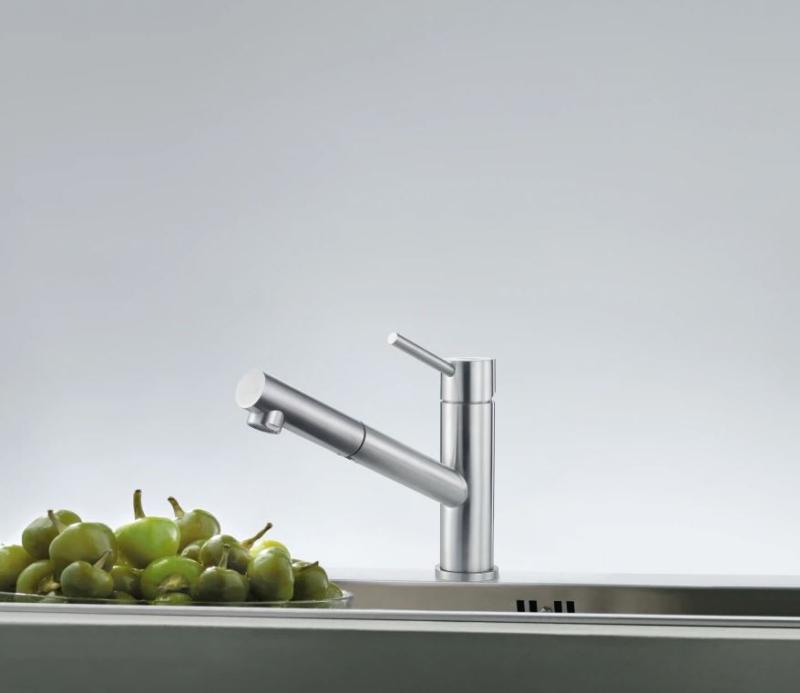 Franke Orbit massief rvs lage Keukenkraan met uittrekbare uitloop inox 115.0569.461