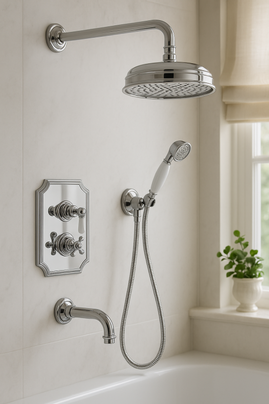 PB classic nostalgische klassieke inbouw doucheset chroom met handdouche en regendouche 225mm 1208953841